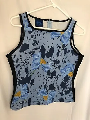 Vtg Kenzo Jeans Ladies Sleeveless Blue Cotton Denim Floral Top Sz 42 • $58.88