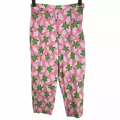 Vintage Womens Pants Tropical Leaf Sea Turtle Pink High Rise Capri Size XS • $23.96