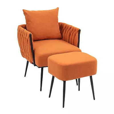 Linen Accent Chair With Ottoman Modern Upholstered Leisure Tufted Arm Chair  • $115.99