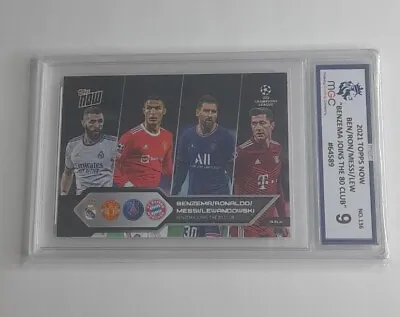 MGC 9 2021 Topps Now Benzema Joins The 80 Club Messi Ronaldo Graded Card #136 • £22.49