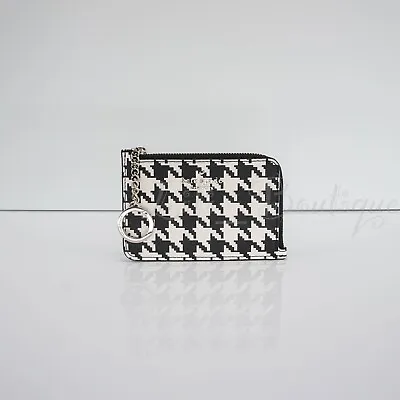 NWT Kate Spade K9154 Medium L-Zip Card Holder Key Ring PVC Houndstooth Multi $99 • $44.95