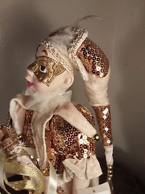 See Video Automated Collectible  Porcelain Jester Vintage  W/ Gold Sequins 17 • $21