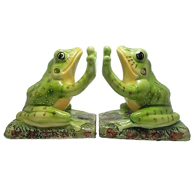 Vintage Majolica Frog Bookend Pair Mantle Statues Ceramic Hand Painted Japan  • $58.49