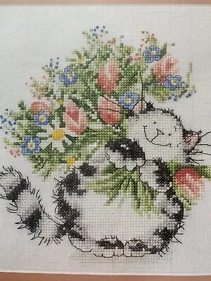 Margaret Sherry Flowers For You Cat With Flowers Cross Stitch Design Chart • £1.99