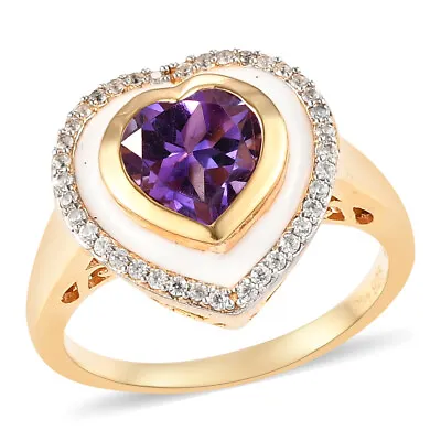 Moroccan Amethyst & Zircon Ring Vermeil Plated Sterling Silver Size 9 • $40