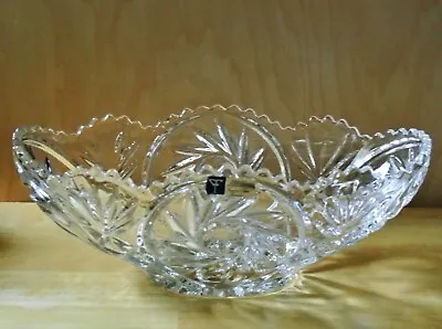 Vintage Zajecar Yugoslavia Pinwheel Glass Hand Cut Etched Banana Fruit Bowl • $65