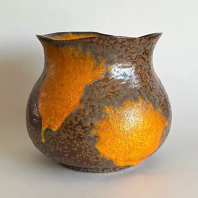 Vtg 70s Haeger Art Pottery Orange Peel Volcanic Lava Glaze Ruffle Rim Vase 3183 • $84.99