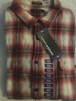 Lucky Brand Flannel Shirt Mens XXL Red Plaid Long Sleeve Button! NWT!! Nice Gift • $17.95