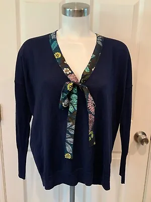 Abigail Borg For J. Crew Navy Blue Floral Trim Knit Sweater Size XS • $25.31
