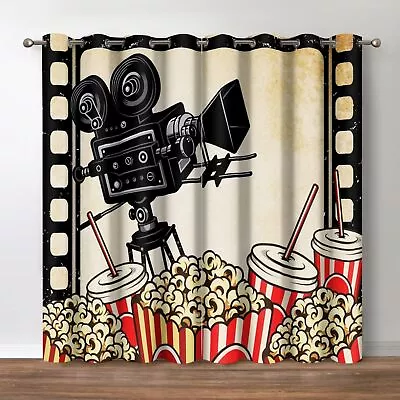 Retro Movie Theater Blackout Curtains Cinema Film Strips Decor Popcorn Drink • $71.67