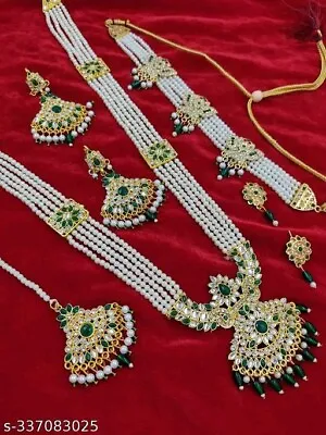 Indian Bollywood Gold Plated Kundan Long Bridal Necklace Earrings Jewelry Set • $22.49