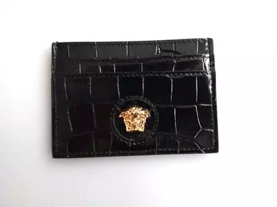 Auth Versace Black Croc-Effect La Medusa Card Holder • $220