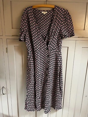 £9 • Buy Monsoon Floral Stars V Neck Sustainable Viscose Dress Black/beige/red - Size 14