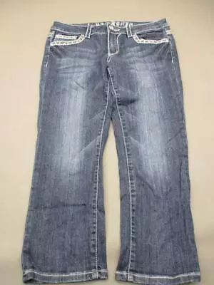 Miss Chic Size 11 Womens Blue Mid Rise 5-Pocket Casual Denim Capri Jeans T831 • $19.99