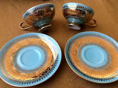 $44.99 • Buy RW Bavaria 4 Pcs Teacup Saucer Set Turquoise And Gold Made In Germany Porcelain