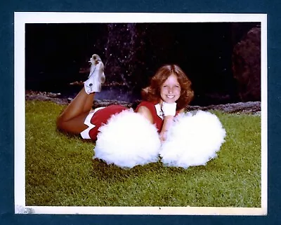 Vintage Teen Girl Cheerleader With Pom Poms  Very Cute 1970's-Original Snapshot • $4.90