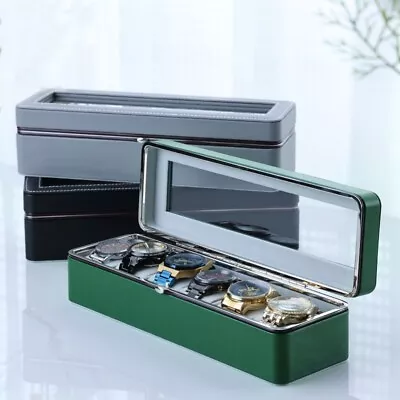 6-Slot Watch Box Luxury Watch Organizer Storage Box Watch Display Case Glass Lid • $32.99