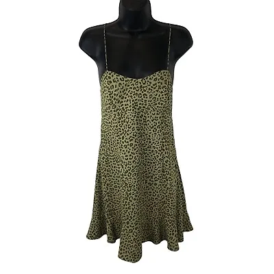 Zara Mini Leopard Print Sundress Women’s Small Sleeveless Chiffon Green *3A • $17.09