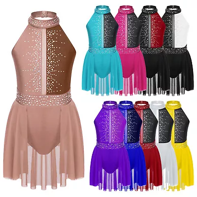 Girls Dress Sleeveless Bodysuit Chiffon Leotard Ballroom Costume Contemporary • $9.89