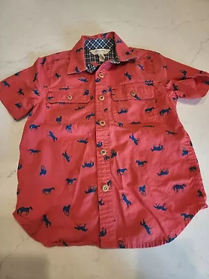 EUC Matilda Jane Joanna Gaines Camp HORSING AROUND SHIRT Boys Size 4 Horse Print • $20