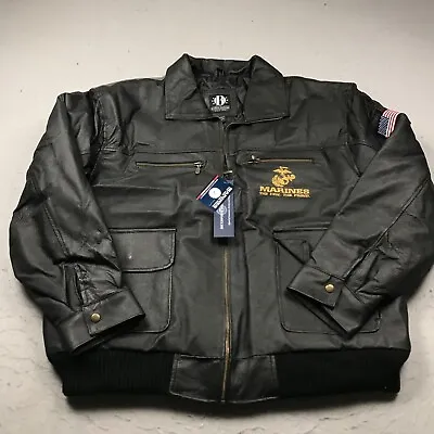 Marines Jacket Mens XL Black Leather USMC Military Bomber American Flag USA NWT • $79.99