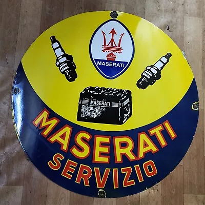 Maserati Servizio Porcelain Enamel Sign 30 Inches Round • $100