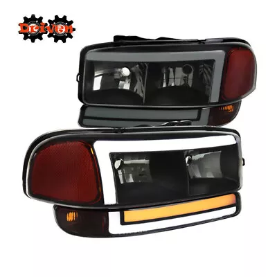 99-06 GMC Sierra Truck Smoked Housing Headlights Tube DRL Sequential Turn Signal • $219.99