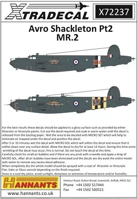 Xtradecal Decals 1/72 X72237: Avro Shackleton Pt.2 MR.2 • £7.49