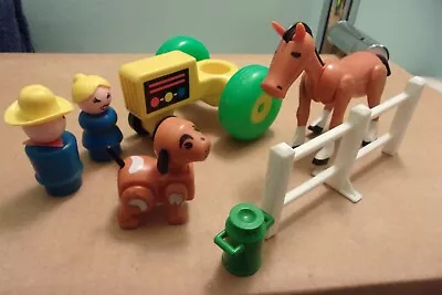 6 VTG Fisher Price Little People Farm Barn Pcs Tractor PA & MA Fence Horse • $7.49