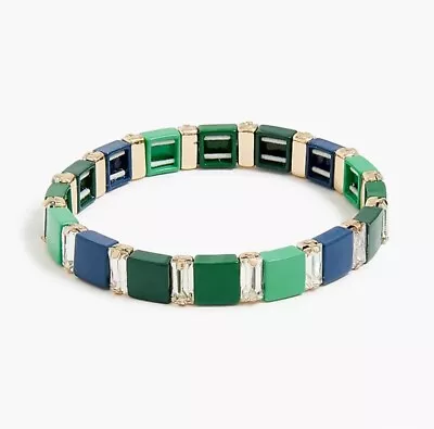 J Crew Stretch Crystal Baguette Enamel Bracelet Clear Blue Green NWT NEW • $24.99
