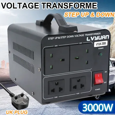 3000W Voltage Converter Transformer Heavy Duty 220V-110V 110V-220V Step Up/Down • £79.99