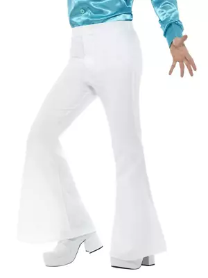 Flared Trousers Mens White Retro 60's 70's Fancy Dress Costume Accessory • $29.95