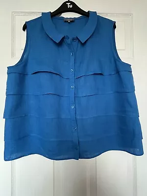 Jaeger Sleeveless Layered Blouse Size 16 Blue Linen  • £12.62