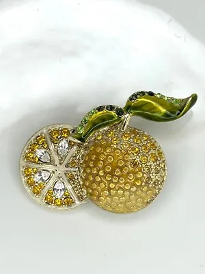 Vintage Signed Monet Sliced Orange Citrus Fruit Brooch Fruit Rhinestone • $30