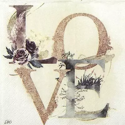 4x Single Cocktail Napkins Decoupage And Party - Love Cream • £1.19