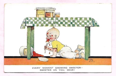 £1 • Buy Artist Mabel Lucie Attwell Child / Children Under Table Eating Jam  Postcard