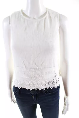 Miguelina Womens Embroidered Stitch Scoop Neck Tank Top White Size Small • $2.99