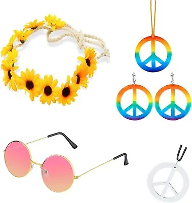 5 Pcs Set Rainbow Peace Sign Hippy Glasses SET Retro Hippie Fancy Dress • £7.99