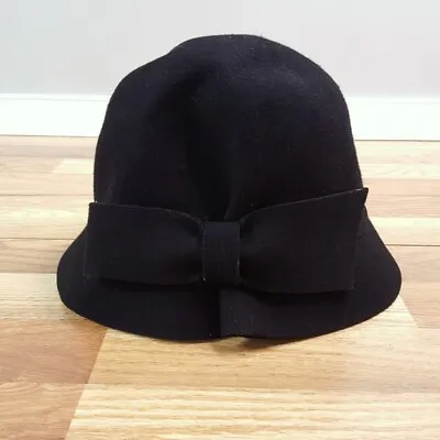 Vintage BETMAR Bucket Hat Black 100% Wool Bow • $21.66
