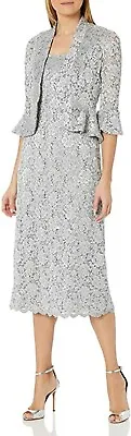 R&M RICHARDS 2pc Dress Set Sz 12 Gray Lace Sequin Mother Of Bride Formal NWT • $124.96