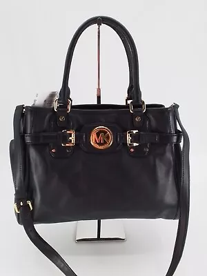 NWT Michael Kors Black Leather Hudson Tote Satchel Bag Purse Pockets Footed • $135