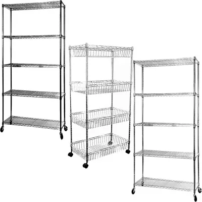 £31.95 • Buy 4/5 Tier Chrome Metal Storage Rack/Shelving Wire Shelf Kitchen/Office Unit Stand