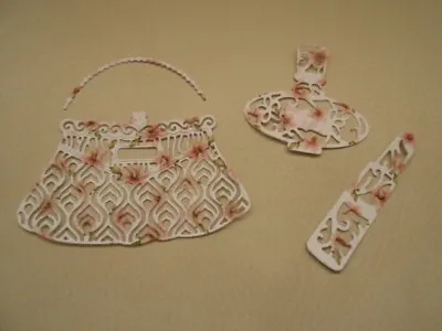  1 Tattered Handbag+1 Perfume Bottle+1 Lipstick Die Cut Topper Set-pink+more • £1.50