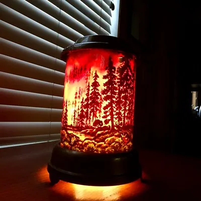 Vintage 1950 A.B. Leech Litho Forest Fire Motion Lamp Deer Stream Heat • $150