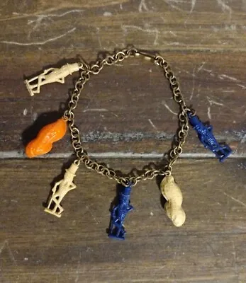 Vintage '30/40s Mr Peanut Celluloid Orange Blue Tan Charm Bracelet NY World Fair • $24.98