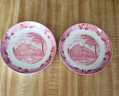 2 Old English Staffordshire Red Plates Longfellow & Bayside Inn Sudbury Mass 4   • $10.99