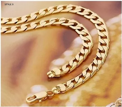 9ct 9K Yellow Gold Plated Curb Ring Link Chain Necklace. All Length & Width UK • £7.99