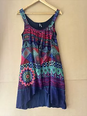 Desigual Tank Layered Dress Sz 42 Womens Sleeveless Multi Blue Pink Pattern Boho • $39.50