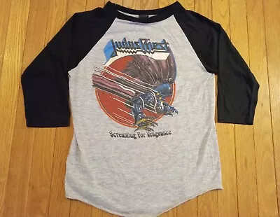Vintage JUDAS PRIEST Raglan Jersey T-Shirt M Concert Tour Metal Iron Maiden 80s • $95