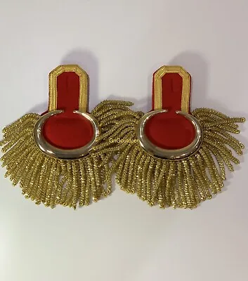 Marching Band Gold Moon Shoulder Epaulettes Heavy Gold Spiral Fringe Red Gold • $74.59